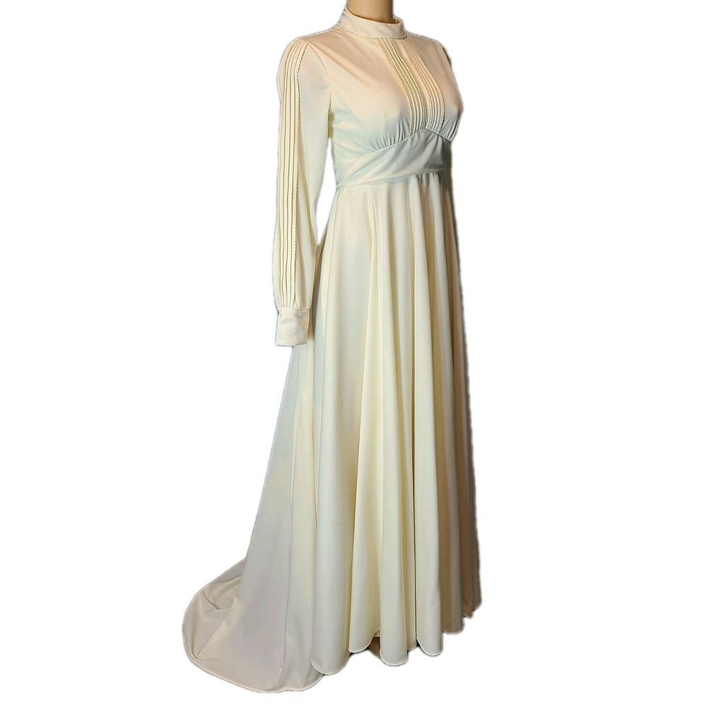 Vintage‎ Alfred Angelo Ivory Maxi Dress 70s Wedding Gown Cottage XS Renaissance - Picture 4 of 12